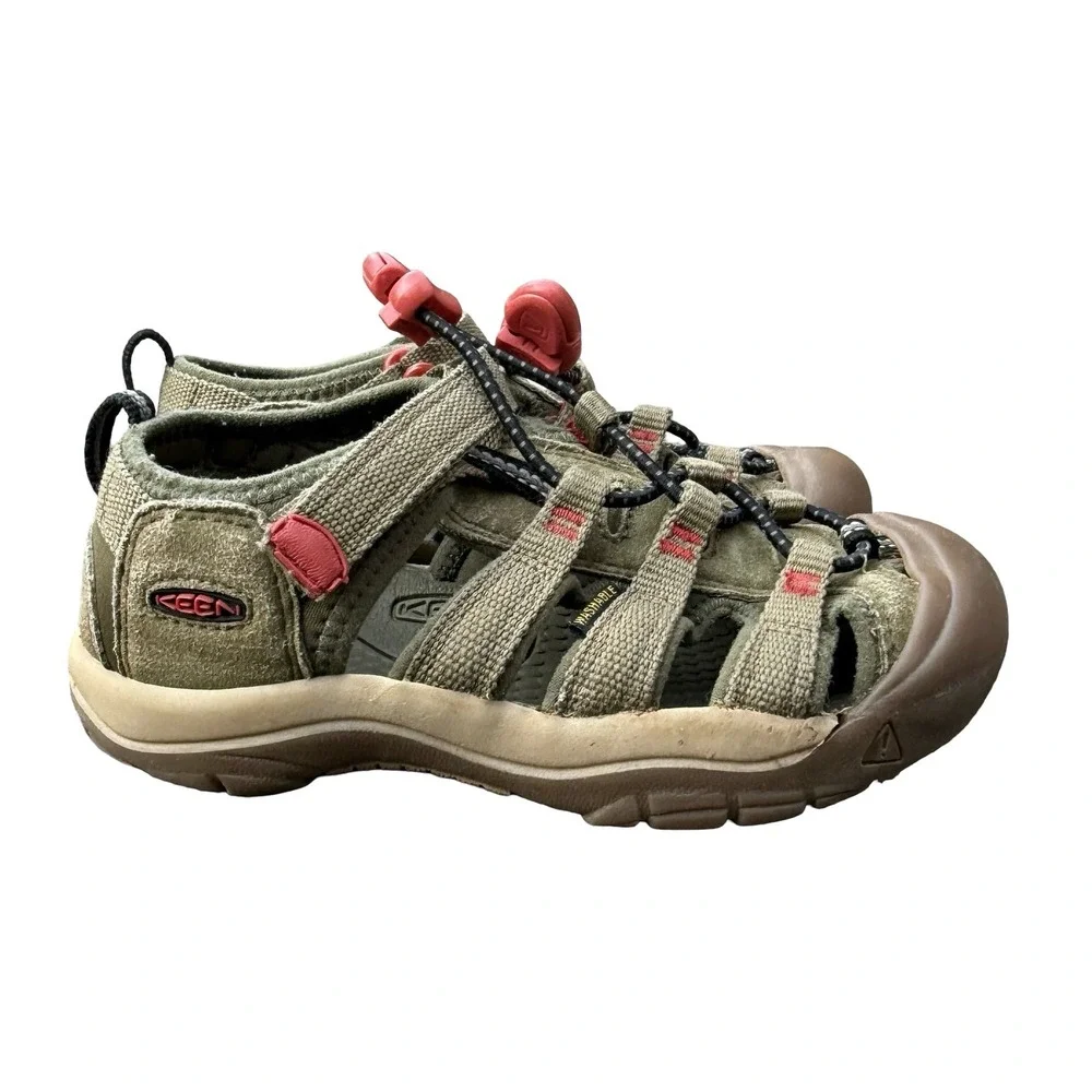 KEEN Kids Water Sandals Newport H2‎ Olive Red Hook and Loop Slip On Size 12